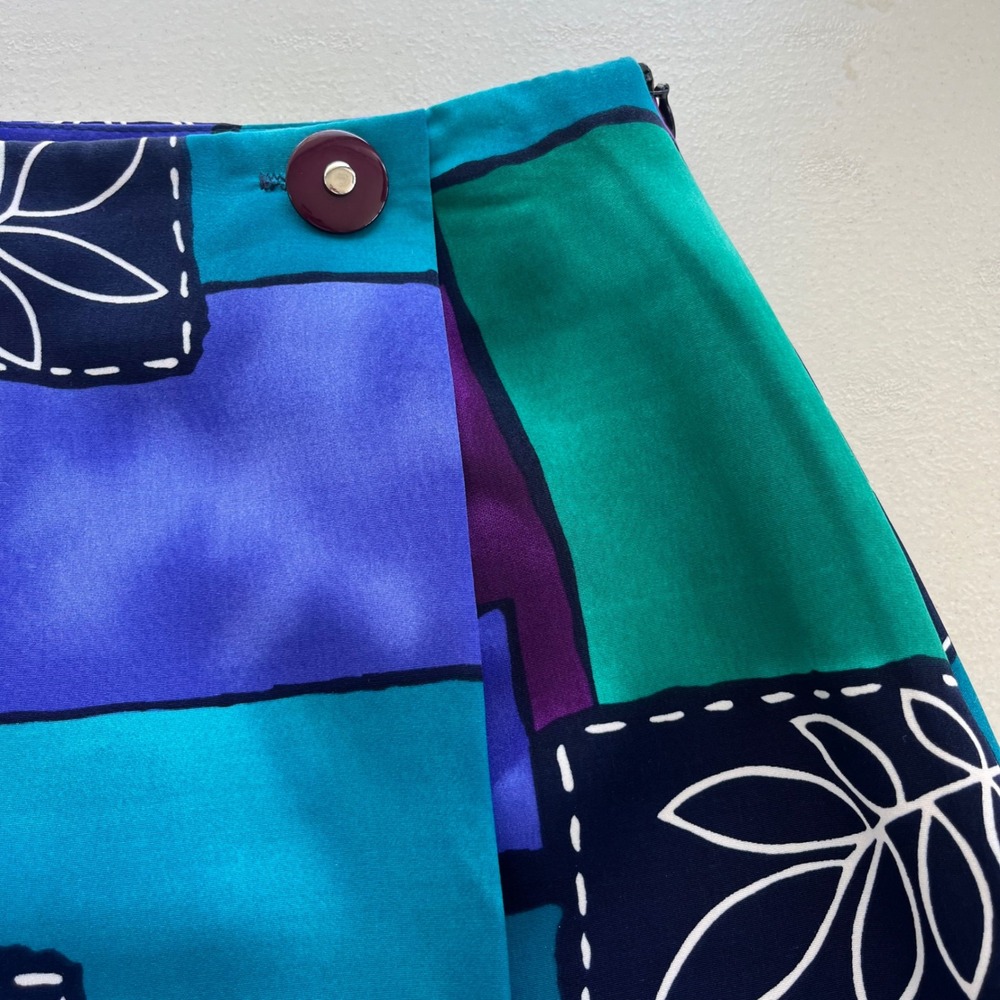 Vintage Michael Taylor 10 Teal Purple Geometric Pattern Pencil Skirt 90 USA Chic - Picture 5 of 10